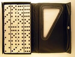 Double Six Jumbo Dominoes-(8.5" x 5") Set of 28-Black Case/Ivory Tiles
