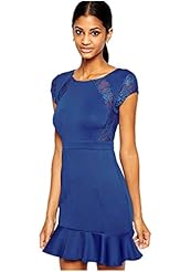 V-neck Polyester/Spandex/Scuba/Knit Belted Peplum Sheer Lace Bateau Neck Scoop Neck Skater Dress 