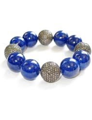 Sterling Silver Natural Lapis Beaded Cord Bracelet Diamond Party Jewelry