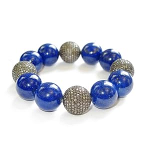 Sterling Silver Natural Lapis Beaded Cord Bracelet Diamond Party Jewelry