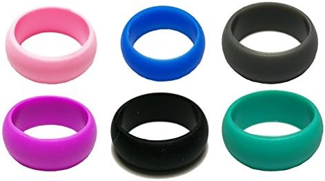 Silicone Wedding Ring Band (Black + Deep Gray + Turquoise + Purple + Deep Blue + Light Pink) Size 17.3 - Set of 6 Pcs