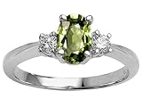 1.10 cts Genuine Oval Green Sapphire and Diamond Engagement Ring - 14kt White or Yellow Gold