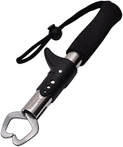 Eveangler Heavy Duty Fish Lip Gripper/Grabber Holder with Stainless Steel Jaw Bass/Trout Fishing Tool with Wrist Strap Saltwater Black