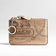 Coach Metallic Leather Medium Skinny Business Coin Case Bag with Key Chain 43298 Gold