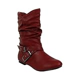 TRENDY Buckle Red Boots Mid-Calf Womens 5.5 TRENDY Buckle Red Boots Mid-Calf Womens 5.5