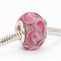 Murano Style Glass Lampwork Bead Fits Pandora Pink Paisley 14mm (1)