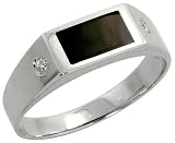 14k White Gold Men's Ring, w/ Rectangular Black Onyx Stone & 0.10 Carat Brilliant Cut Diamonds, 1/4 in. (6mm) wide