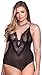 iCollection Women's Plus Size Stretch Mesh and Scallop Lace V Neck Teddy