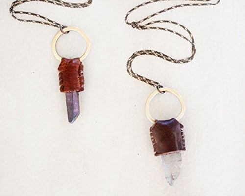 Leather Wrapped Raw and Heat Treated Crystal Necklace