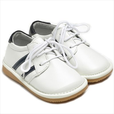 Boy Squeaky Shoes, White, Navy Stripes, Sporty, Baseball, Removable Squeaker (Toddler/kid/children)