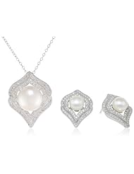 Bella Pearl Large Micro-pave Cubic Zirconia Necklace and Earrings Jewelry Set