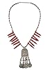 Vintage Jewelry Red Coral Beads Spike German Silver Carving Coin Pendant Statement Choker Necklace