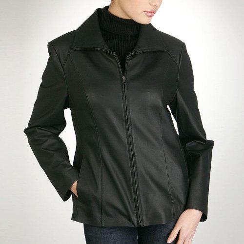 BGSD Women's Wing Collar Leather Scuba Jacket - Misses & Petite