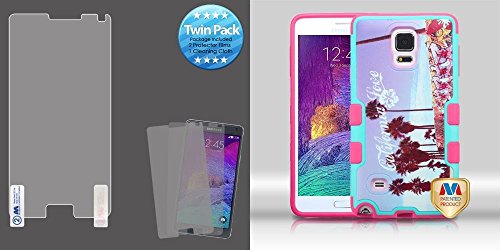 Combo pack MYBAT Screen Protector Twin Pack for SAMSUNG Galaxy Note 4 And MYBAT California Love Venice/Electric Pink TUFF Merge Hybrid Protector Cover (with Package) for SAMSUNG Galaxy Note 4