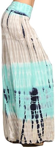 Womens Aqua Mint & Gray Color Block Tie Dyed Wide Leg Palazzo Pants (Large)