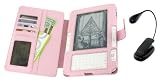 Pink Full Genuine Leather Case with Book Light for Amazon Kinde 2 (Old Version) E-Reader Reading Device (Kindle NOT Included)