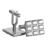 Unqiue Simple Stainless Steel Fine Polished Rectangle Grid Guilloche Pattern Embossed Chocolate Bars Men`s Cufflinks With Bullet Back Closures