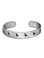 Sterling Silver Northwest Coast Native American Horse Shadows Bracelet. Made in USA.
