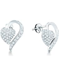 14k White Gold Channel Set Round Brilliant Cut Diamond Half Heart Shape Love Stud Earrings - 17mm Height * 12mm Width (1.0 cttw)