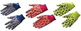 G & F 1823-3 JustForKids Soft Jersey Kids Garden Gloves, Kids Work Gloves, 3 Pairs Green/Red/Blue pe