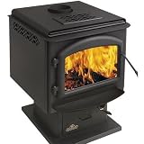 1400P Medium 26 EPA Pedestal Wood Burning Stove Black Louvers Painted Black Finish