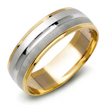 14K Two-Tone Gold Mens Contemporary Wedding Band Ring