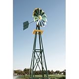 Outdoor Water Solutions Ornamental Backyard Windmill - Green& Yellow, 8ft.3in.H, Model# BYW0128