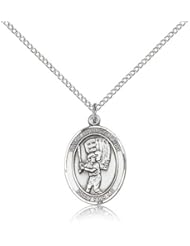 .925 Sterling Silver Saint St. Christopher/Baseball Medal Pendant 3/4 x 1/2 Inches Travelers/Motorists-8500- Comes with a .925 Sterling Silver Lite Curb Chain Neckace And a Black velvet Box
