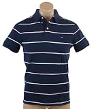 Tommy Hilfiger Men Custom Fit Logo Striped Polo T-shirt (M, Navy/white/pink)