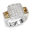 Rhodium Plated Sterling Silver Ring with Topaz and Clear CZ - Sizes 5-10