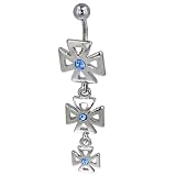 Light Blue Crystal Triple Cross Dangle Belly Ring
