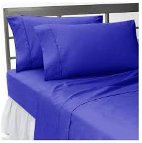 Sleepwell Linen Luxury 300 Thread-Count 100% Pima Cotton (+7 Inch) Pocket Depth, 4pcs California-King Sheet Set Egypian Blue Solid