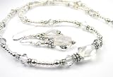 3 Piece Set in Sterling Silver - Silver Shadow Birthstone 3 Piece Set: Sterling Silver Swarovski Crystal Handmade Beaded Necklace, Bracelet and Earrings