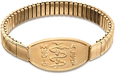 Mens Gold Tone Stretch Band Medical ID Bracelet - "HYPERTENSION"