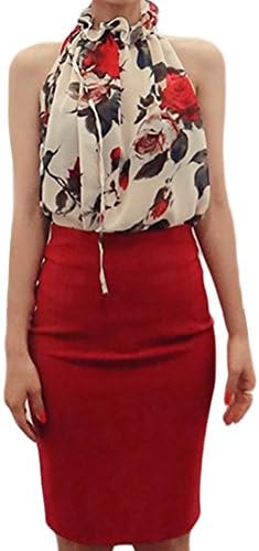 JiTM Womens Halter Off-shoulder Floral Chiffon Losse Shirt White L