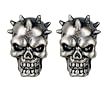 Skull with Spikes Stud Earrings - Pewter - 0.5'' Height