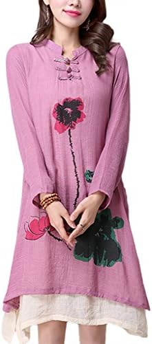 XIAOLV88 Women's National Style Print Flower Loose Dresses