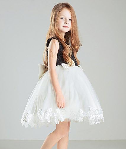 Dexin Girls' Cinderella Tulle Flower Girl Dress Beaded Wedding Dress 140 White Black