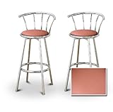 Set of 2 Metal Swivel Barstools (29" Chrome) (Peach Vinyl)