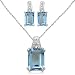 Sterling Silver Blue Topaz and Diamond Ring, Pendant and Earring Box Set, Size 7