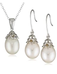 Sterling Silver 9.0-9.5mm Tahitian Cultured Pearl Pendant Necklace and Earrings Set, 18"