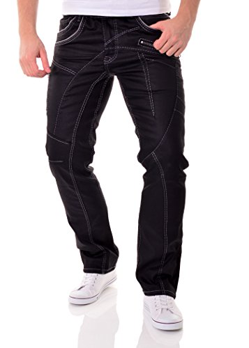 Cipo & Baxx Men's Black Jeans Trousers Pants with High Contrast Seams