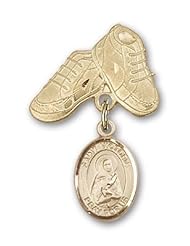 14K Gold Baby Badge with St. Victoria Charm and Baby Boots Pin