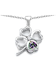 Celtic Love By Kelly (tm) Large 7mm Heart Shape Rainbow Mystic Topaz Lucky Clover Heart Pendant in 925 Sterling Silver
