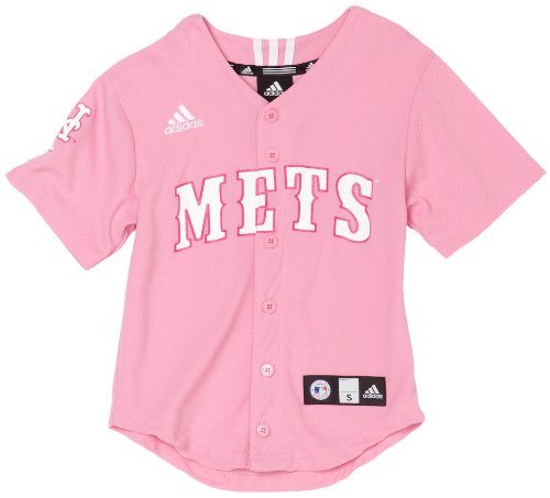 MLB Girls' New York Mets Screen Print Baseball Jersey, Pink, Medium