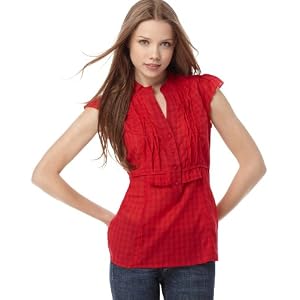 Buy 6 Degrees Top, Plaid Ruffle Cap Sleeve Button Blouse by 6 Degrees