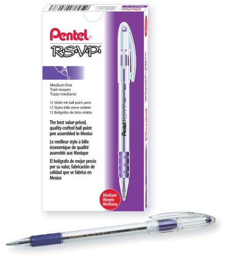 Pentel R.S.V.P. Ballpoint Pen, 1.0mm Medium Tip, Violet Ink, Box of 12 (BK91-V)