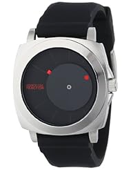 Kenneth Cole REACTION Unisex RK1327 Street Silver Round Case Offset Black Dial Red Accents Watch