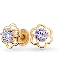 Bling Jewelry 14k Gold June Birthstone CZ Children Baby Flower Studs