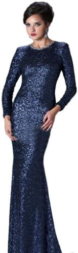 IBEAUTY DRESS Sexy Lace Sequins Long Sleeve Evening Dress Blue US 10